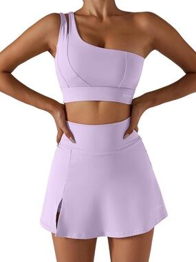 Qinsen Lilac Athletic Tennis Skort and Bralette Set - L/XL